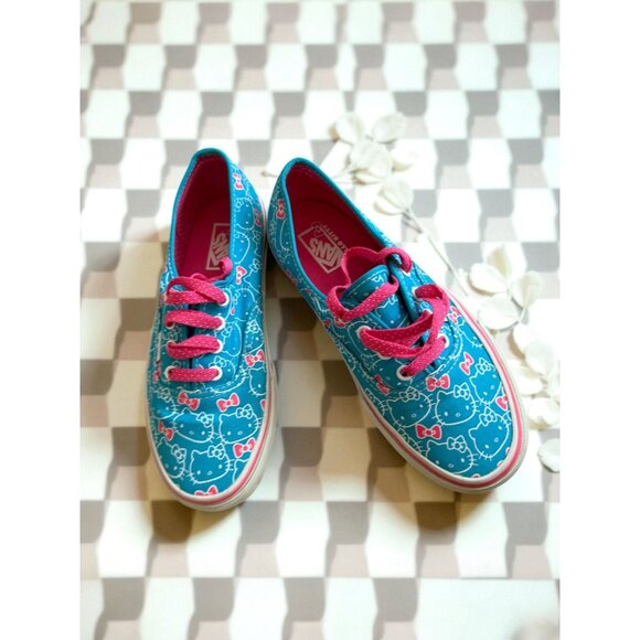 VANS x Hello Kitty Blue Pink Laceup Sneakers Size US 7.5 - Picture 1 of 8